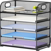 Marbrasse 5 Tier Paper Organizer Letter Tray, Mesh Desk File Organizer with Handle, Paper Sorter Desk Organizer for Home Office Supplies(Black)